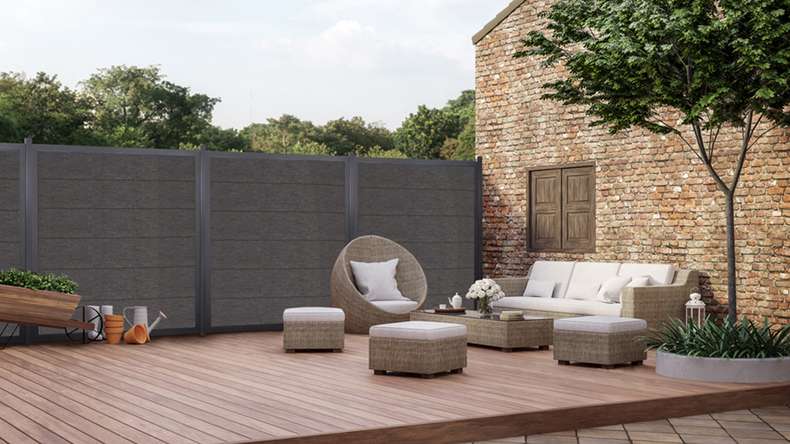 planeo Gardence Guard - recinzione da giardino BPC quadrata grigio antracite con telaio in alluminio antracite