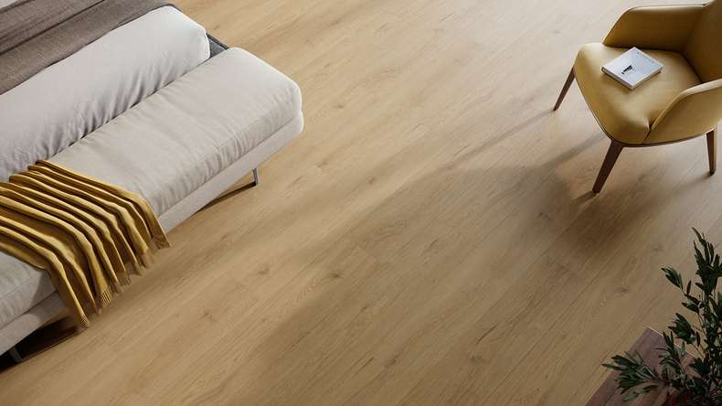 planeo Vinile rigido a incastro - HOMEtec Pro 50 IXPE Rovere sabbia calda | Isolamento acustico integrato (RP-E50-5)