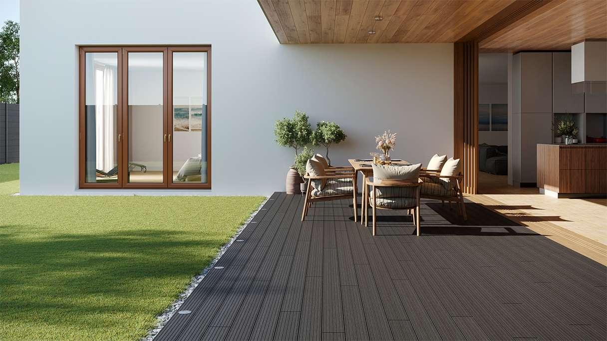 planeo LightWood WPC tavola cava - Grigio scuro 3.6m scanalato/scanalato