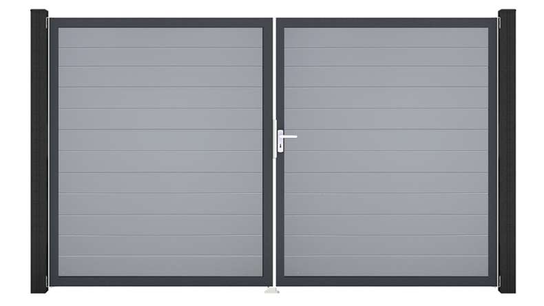 planeo Gardence Simply Small - Porta in PVC - DIN destra a 2 ante grigio argento con telaio in alluminio antracite | DB703 300 x 180 cm