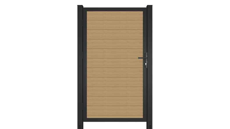 planeo INFINITY - Porta universale WPC CoEx sabbia con telaio in alluminio antracite 100 x 180 cm