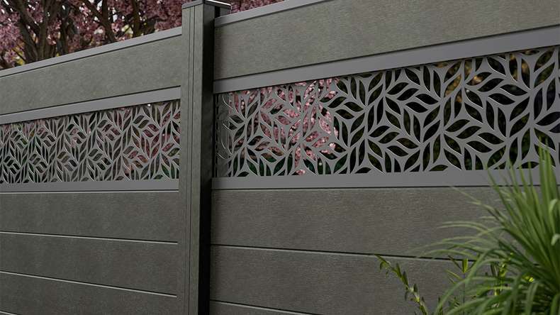 planeo Gardence Strong - recinzione a innesto BPC Leafs grigio antracite 180 x 180 cm