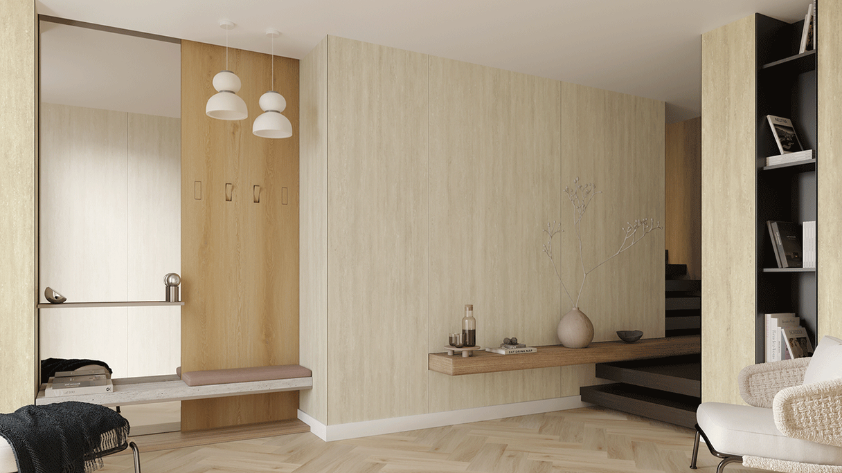 Rivestimento murale SPC planeo - CeraRock Tile Stripes Light Travertine XL 280 x 117,5 cm