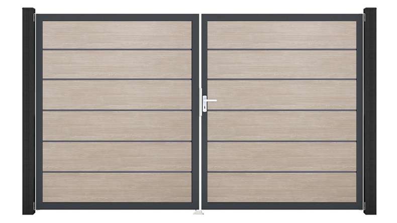 planeo Gardence Simply Premium - Porta in PVC - DIN destra Rovere Sheffield a 2 ante con telaio in alluminio antracite | DB703 300 x 180 cm