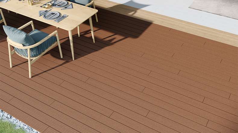 planeo LineWood WPC Pannello per decking solido - Marrone chiaro 3,60m scanalato/scanalato