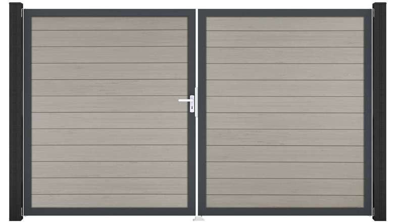 planeo Gardence Strong - Cancello BPC - a 2 ante, bicolore sabbia con telaio in alluminio 