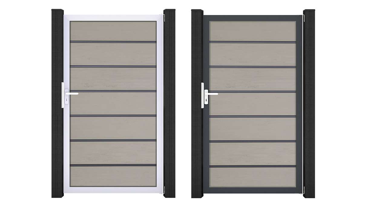 planeo Gardence Deluxe - Cancello universale BPC bicolore sabbia con telaio in alluminio