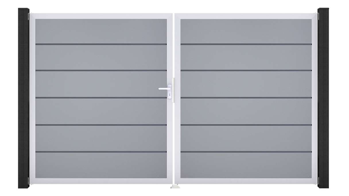 planeo Gardence Simply Premium - Cancello in PVC a 2 ante, grigio argento con telaio in alluminio, 300 x 180 cm