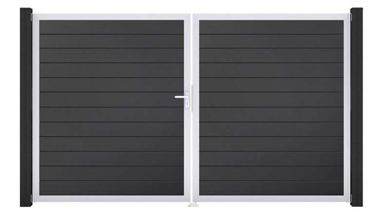 planeo Gardence Simply Small - Porta in PVC - DIN sinistra a 2 ante grigio antracite con telaio in alluminio argento | EV1 300 x 180 cm