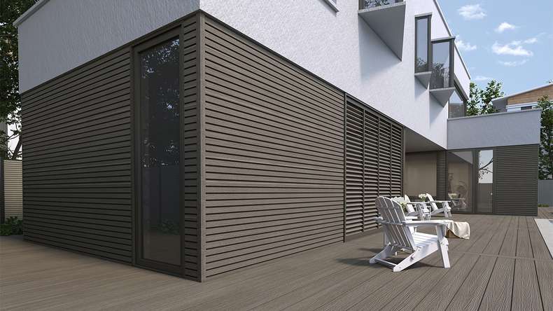 planeo LINEA Slim - Rivestimento per facciate in WPC CoEx, grigio scuro, 2900 x 215 mm