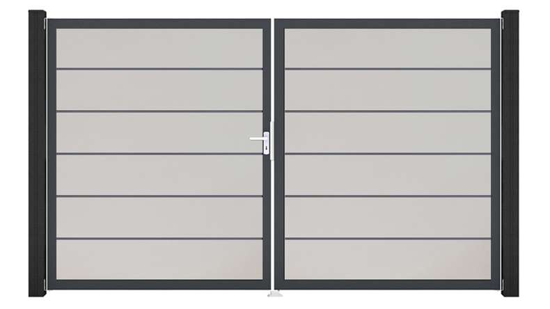 planeo Gardence Simply Premium - Porta in PVC - DIN sinistro a 2 ante bianco con telaio in alluminio antracite | DB703 300 x 180 cm