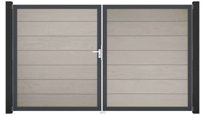 planeo Gardence Strong XL - Cancello BPC - a due ante, bicolore sabbia con telaio in alluminio