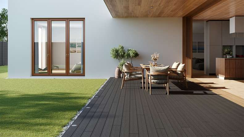 planeo LightWood WPC decking set completo tavole a camera cava - grigio scuro scanalato/scanalato