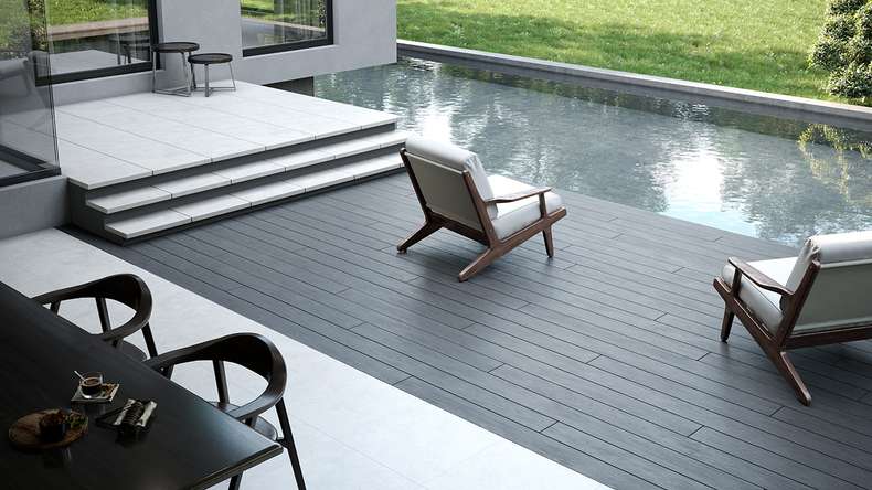 planeo TitanWood - Tavola massiccia 5m grigio scuro anticato invecchiato/spazzolato
