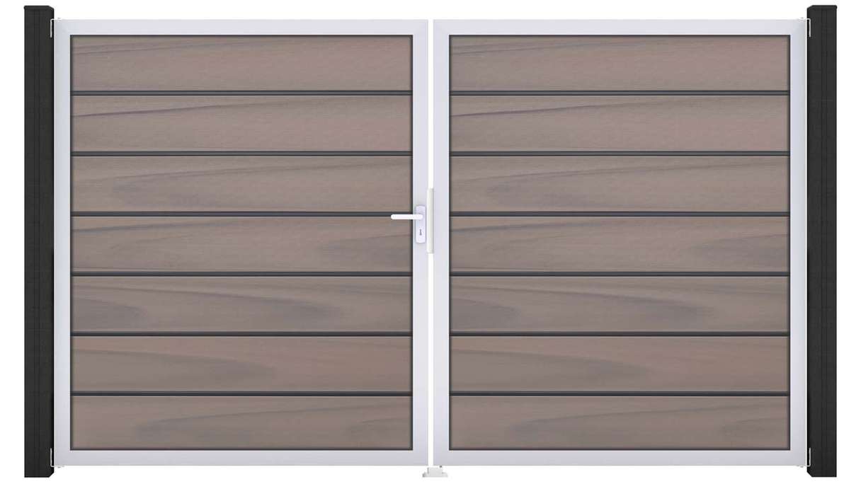 planeo Gardence Deluxe - Cancello BPC - a 2 ante, bicolore co-ex con telaio in alluminio 