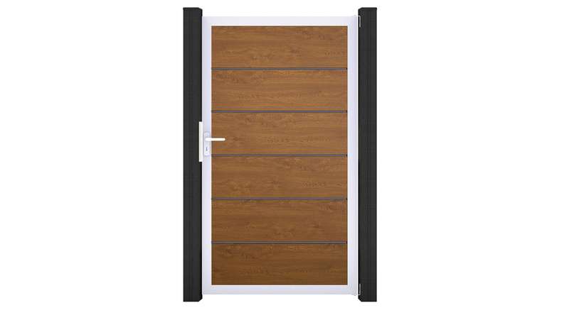 planeo Gardence Simply Premium - Porta universale in PVC Rovere dorato con telaio in alluminio argento | EV1 100 x 180 cm