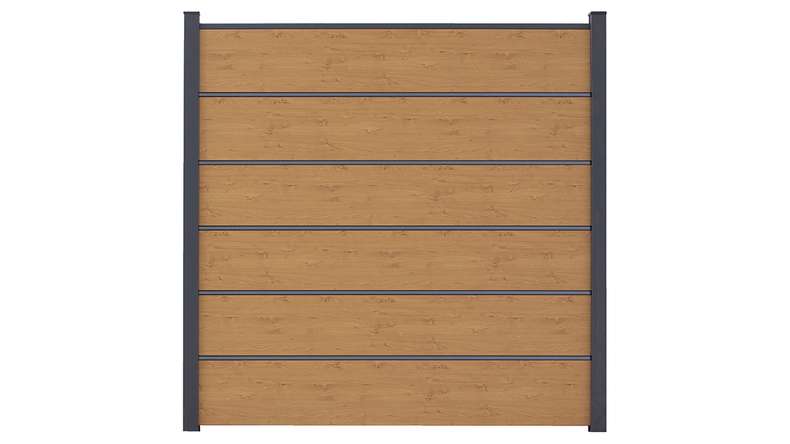 planeo Gardence Simply Premium - recinzione a innesto in PVC rovere nodoso naturale con lesene in antracite 180 x 180 cm