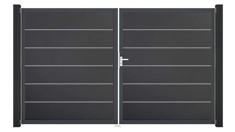 planeo Gardence Simply Premium - Cancello in PVC a 2 ante, grigio antracite con telaio in alluminio, 300 x 180 cm
