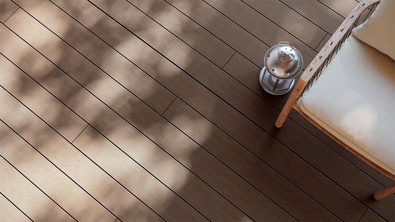 planeo LineWood WPC Pannello per decking solido - marrone scuro 3m scanalato/scanalato