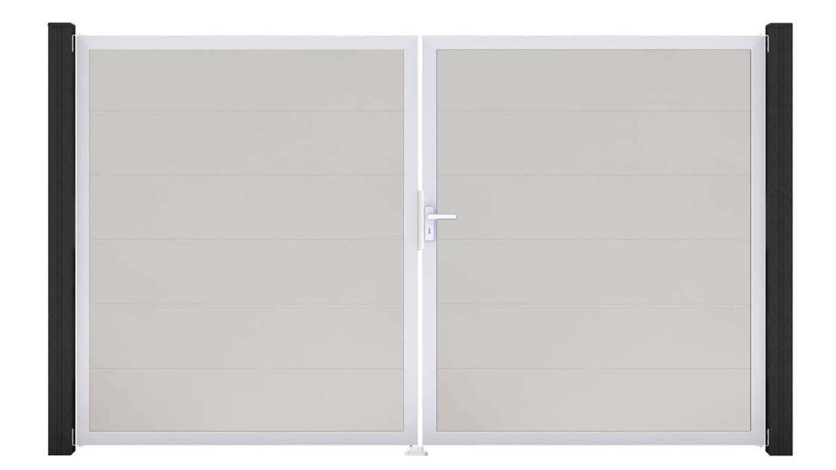 planeo Gardence Simply - Cancello in PVC a 2 ante, bianco, con telaio in alluminio 