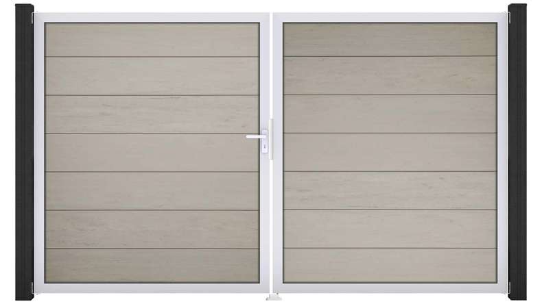 planeo Gardence Strong XL - Cancello BPC - a due ante, bicolore sabbia con telaio in alluminio