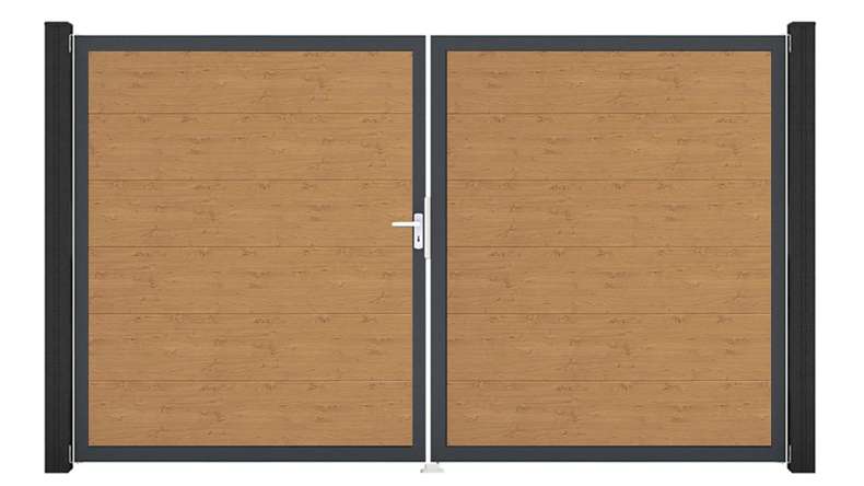 planeo Gardence Simply - Cancello in PVC a 2 ante, rovere naturale con telaio in alluminio