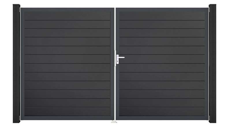 planeo Gardence Simply Small - Cancello in PVC a 2 ante, grigio antracite con telaio in alluminio, 300 x 180 cm