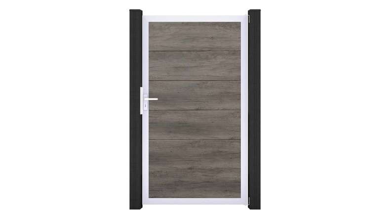 planeo Gardence Simply - Cancello universale in PVC Monument Oak con telaio in alluminio 100 x 180 cm