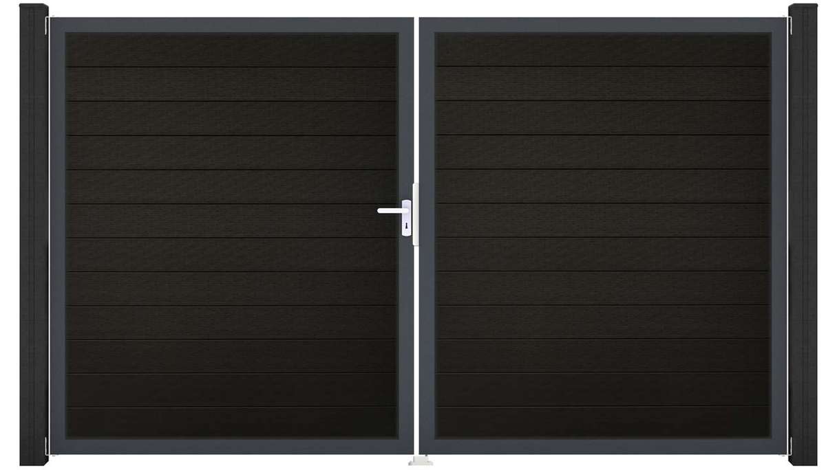 planeo Gardence Strong - Cancello BPC - a 2 ante, nero co-ex con telaio in alluminio