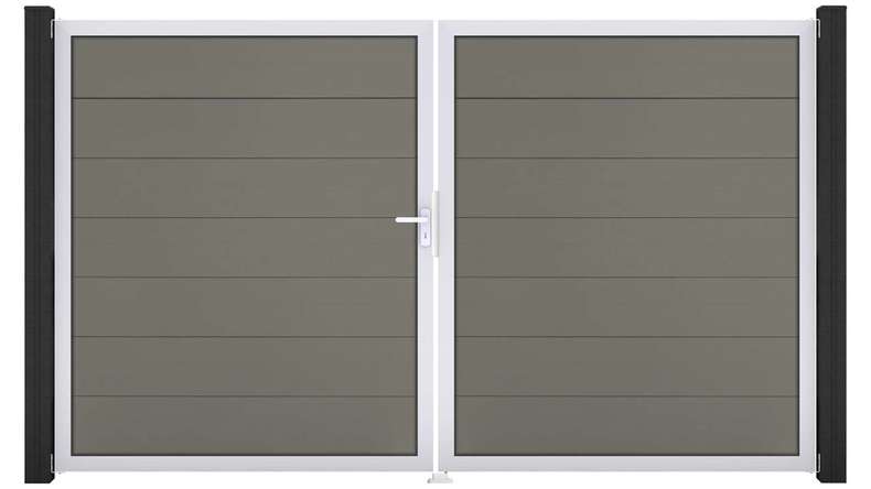 planeo Gardence Strong XL - Cancello BPC - A due ante, grigio con telaio in alluminio