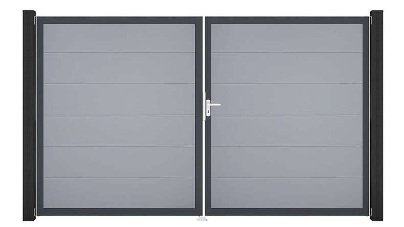 planeo Gardence Simply - Cancello in PVC a 2 ante, grigio argento con telaio in alluminio