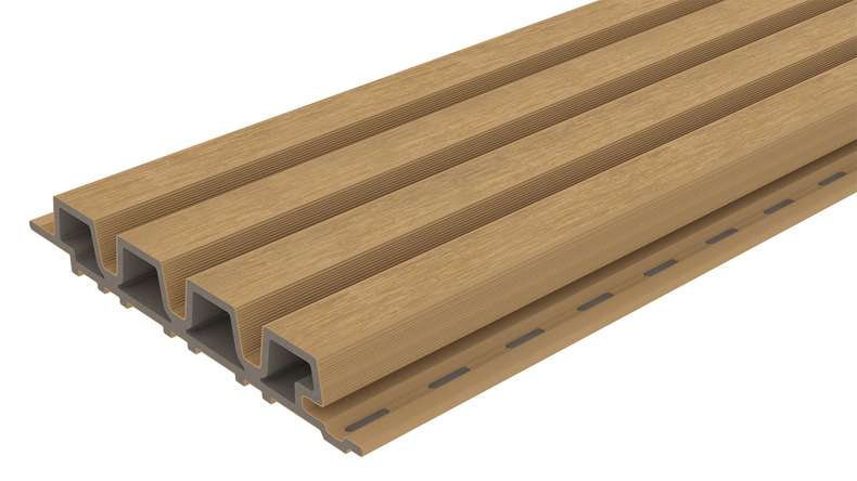 planeo LINEA Slim - Rivestimento per facciate in WPC CoEx, colore sabbia, 2900 x 215 mm