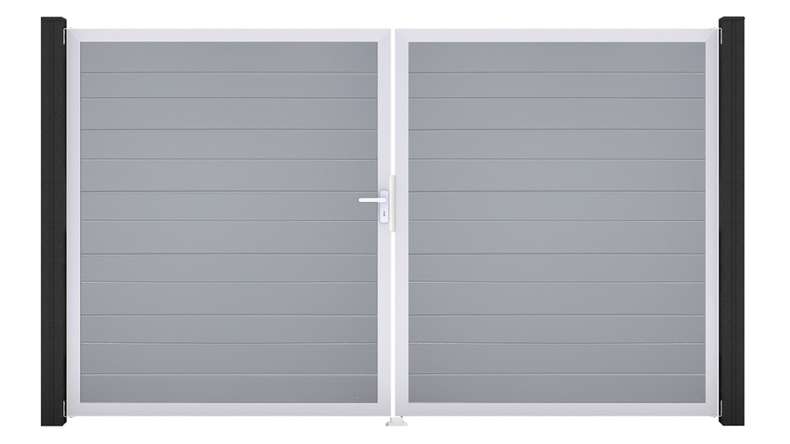 planeo Gardence Simply Small - Porta in PVC - DIN sinistra a 2 ante grigio argento con telaio in alluminio argento | EV1 300 x 180 cm