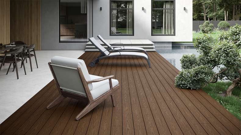 planeo CoEXWood WPC tavola con rivestimento solido - Marrone chiaro/Marrone scuro 3m strutturato