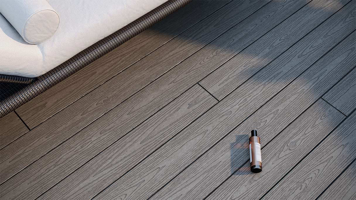 planeo CoEXWood WPC set completo di listoni massicci - grigio antracite/grigio strutturato