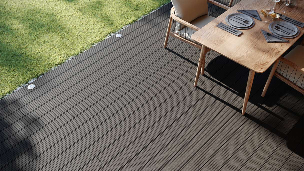 planeo LightWood WPC decking set completo tavole a camera cava - grigio scuro scanalato/scanalato
