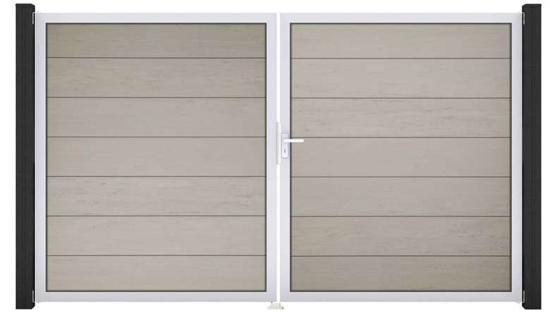 planeo Gardence Strong XL - Cancello BPC - a due ante, bicolore sabbia con telaio in alluminio
