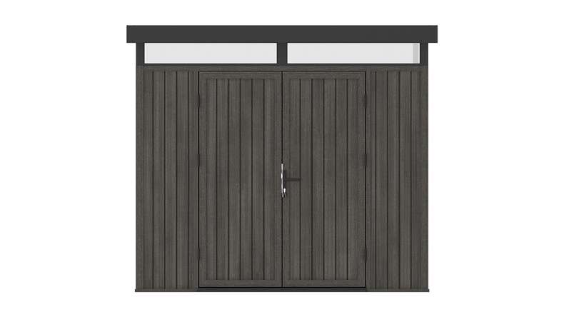 planeo WPC CoEx Casetta da giardino con tetto piano M - Grigio scuro 250 x 250 x 226,5 cm