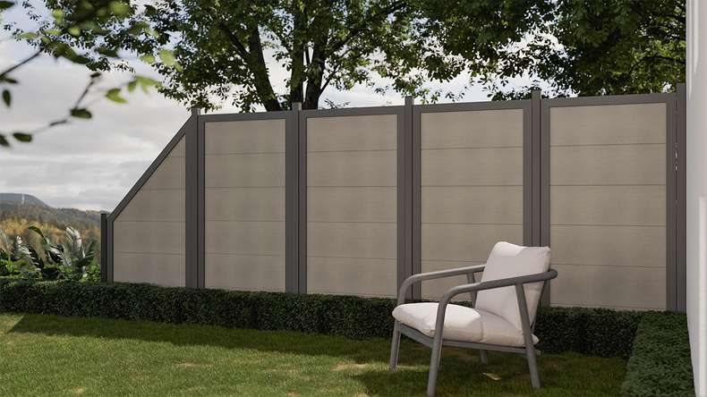 planeo Gardence Guard - Recinzione in BPC verticale Bicolore Sabbia con telaio in alluminio in antracite