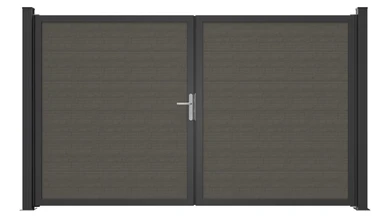 planeo Gardence Simply Guard - Cancello in PVC - a due ante, modello Grey Ash Cut con telaio in alluminio, 300 x 180 cm