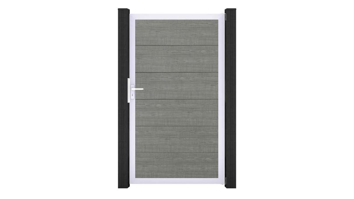 planeo Gardence Simply - Cancello universale in PVC Grey Ash Cut con telaio in alluminio 100 x 180 cm
