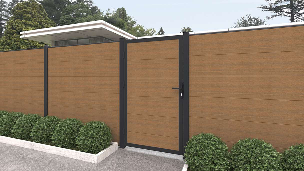 planeo INFINITY XL-Board - Porta universale in WPC CoEx Teak Burma con telaio in alluminio antracite 100 x 180