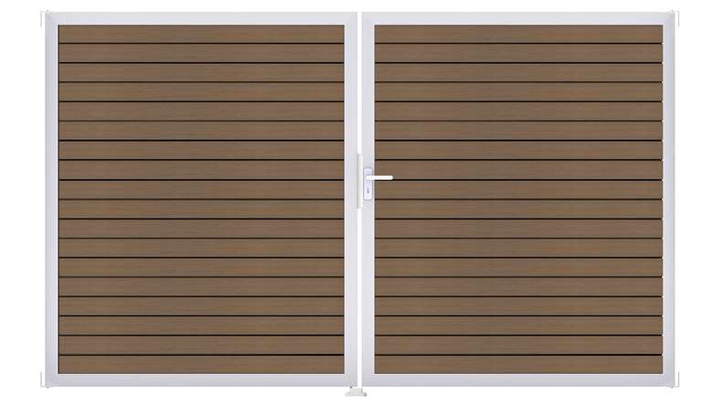 planeo Gardence Trendy - Cancello BPC a rombi - a 2 ante in teak co-ex con telaio in alluminio