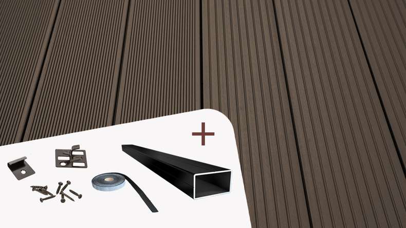 TitanWood set completo 5m struttura a listello cavo scanalato marrone scuro 55,5m² incl. alluminio-UK