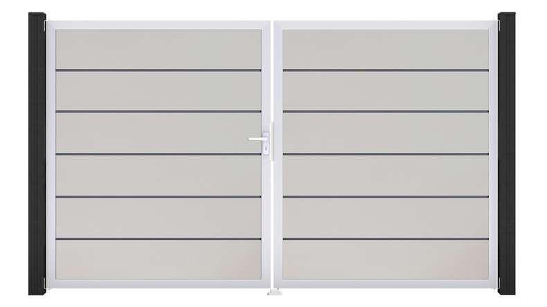 planeo Gardence Simply Premium - Porta in PVC - DIN sinistro a 2 ante bianco con telaio in alluminio argento | EV1 300 x 180 cm