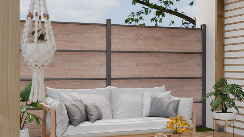planeo Gardence Resistant - recinzione a innesto HPL effetto legno 180 x 183 cm