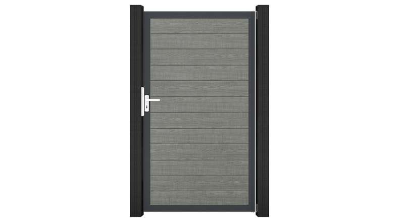 planeo Gardence Simply Small - Cancello universale in PVC Grey Ash Cut con telaio in alluminio 100 x 180 cm