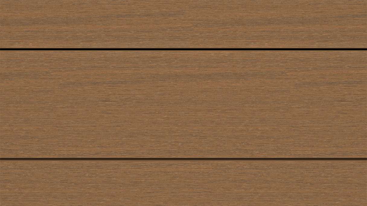 planeo WOODLine Nature - Pannello per decking rivestito in WPC CoEx a camera cava - Burma teak 3m strutturato/liscio spazzolato