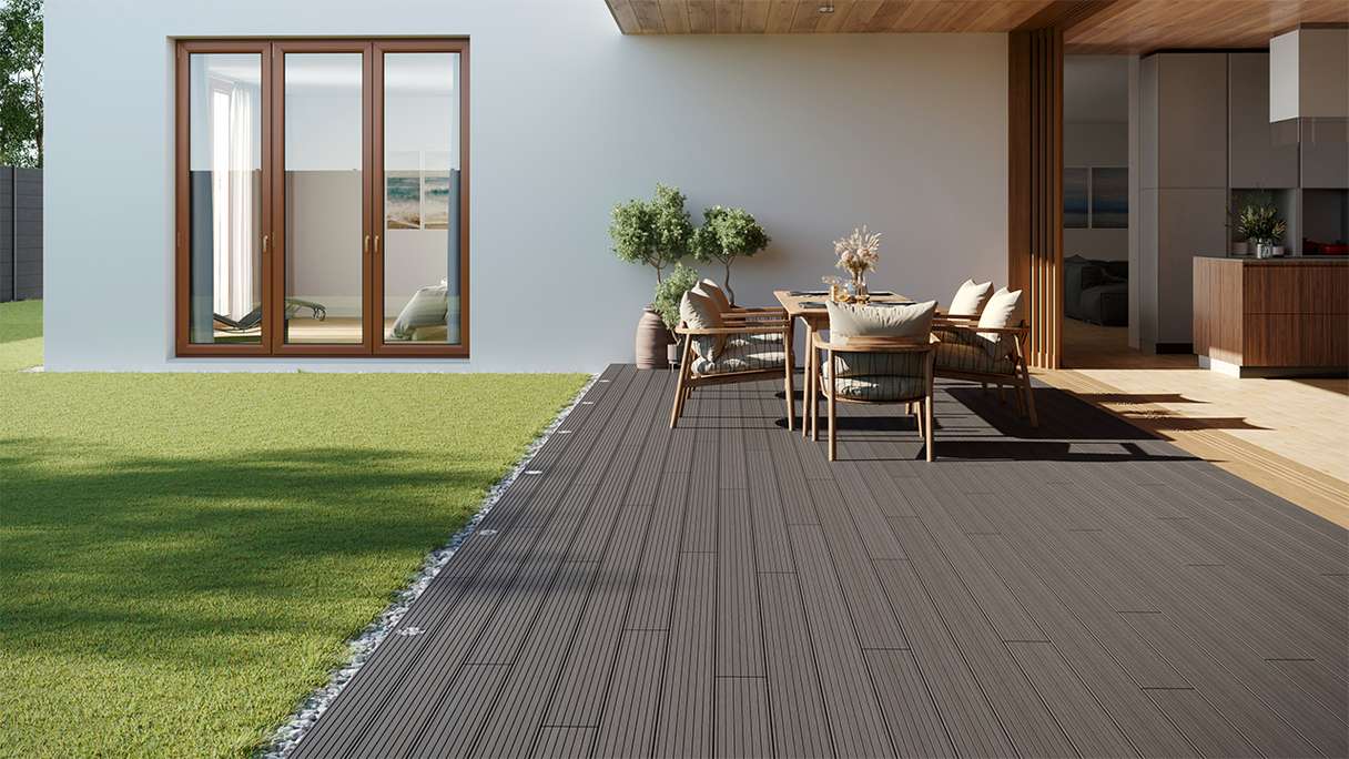 planeo LineWood WPC Pannello per decking solido - Grigio chiaro 3m scanalato/scanalato