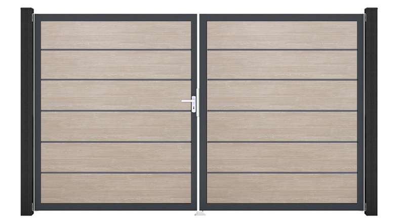 planeo Gardence Simply Premium - Porta in PVC - DIN sinistra a 2 ante in Rovere Sheffield con telaio in alluminio antracite | DB703 300 x 180 cm